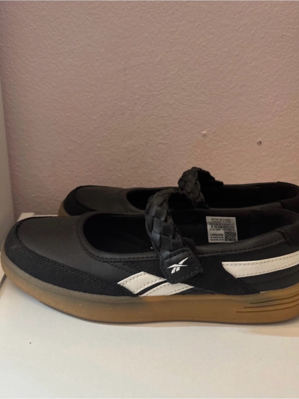 Reebok Black and White Girls' Mary Jane Sneaker with Gum Sole